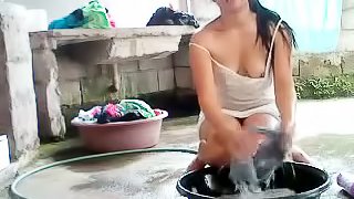 Horny brunette masturbates her pussy in homemade clip