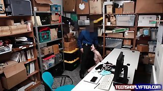 Teen is put in back room and fucked by dirty mall cop dick