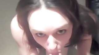 Blue eyed immature eating cum a lot of it