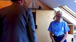 Blonde schoolgirl in pigtails spanked on ass
