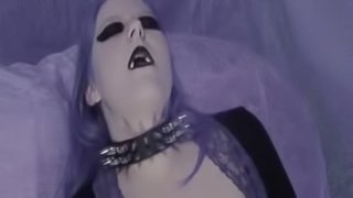 Busty and ugly goth bitch fucks her twat with a dildo in homemade clip