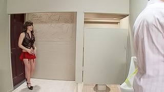 Filthy couple fucks and sucks on the floor in a toilet